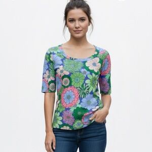 Talbots Floral Cotton Top – Size L | 95% Cotton | Vibrant Blooms |